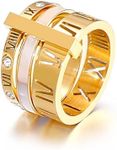 Jarlinwel Stainless Steel CZ Zirconia Roman Numeral Ring For Women Girls 3 in 1 Spinner Rings (Gold Shell-Inlaid, 8 Runs small)