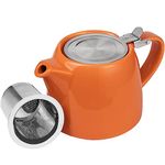 ORNA Ceramic Loose Leaf Teapot with Infuser Strainer and Lid – Small Porcelain Tea Pot Brewer for One or 2 Person – 550ml / 18.6 Oz – Orange