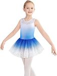 Girls Leotards Dress Gymnastics size 7 8 Ballet Tutu Dance Dress Gradient Blue Sleeveless Gymnastic Skirt(Baby Girls/Toddler Girls/Big Girls) (Blue White, 7-8 Years)