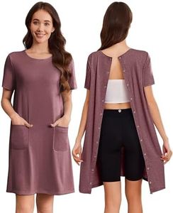 Deyeek Women Patient Gowns Short Sleeve Tear Away Snap Nurse Dress Open Back Pregnancy Robes for Hospital With Pockets Red M