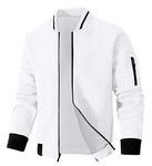 SAVKOOV Mens Lightweight Jacket Casual Bomber Jacket Varsity Coat, White, 5X-Large Big
