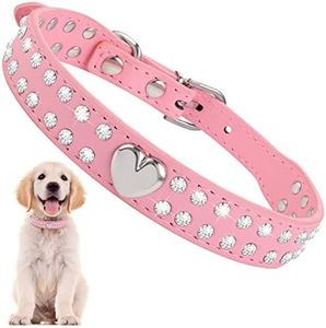 cobee Collares de cristal para perros y gatos, collar de piel sintética para mascotas, collar ajustable con diamantes de imitación para cachorros, collar brillante para mascotas pequeñas y medianas