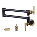 WOWOW Pot Filler Faucet, Solid Brass Kitchen Faucet Wall Faucet Black and Gold Folding Faucet, with Stretchable Double Joint Swing Arm, Commercial Copper Kitchen Faucet Over Stove