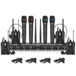 D Debra Audio AU800 Pro UHF 8 Channel Wireless Microphone System with Cordless Handheld Lavalier Headset Mics, Metal Receiver, Ideal for Karaoke Church Party (4 Handheld & 4 Bodypack)