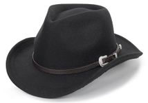 Vikodah Kids Cowboy Hat Roll Up Wide Brim Felt Fedora Western Cowgirl Hat with Belt Buckle for 2-6 Years Old Black