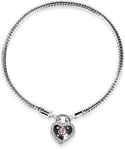 GNOCE Charm Bracelet Sterling Silver DIY Snake Chain Open My Heart Lock Basic Charm Bracelet Bangle with Heart Shaped Lock Clasp (8.3)