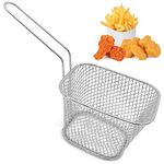 5 Pcs Chip Serving Frying Baskets, Mini Chip Baskets with Handle Stainless Steel Chip Serving Basket Square Food Presentation Basket for Chips, Onion Rings, Chicken Wings,Silver