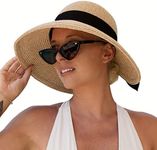 Comhats Straw Beach Sun Hats for Women Packable UPF 50 Floppy UV Protection Summer Panama Fedora Sunhat Wide Brim Travel Medium 57cm Beige