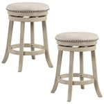 COSTWAY 360° Swivel Bar Stools Set of 2, 26.5-inch Height Upholstered Round Barstools with Wooden Frame, Seat and Footrest, Backless Solid Wood Counter Stools for Kitchen Island Bistro Pub, Beige