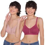 INKURV Women’s Non Padded Wireless T-Shirt Bra with Seamless Cups and Detachable Straps Combo of 2 (Fawn_Rose.Bud_36B)