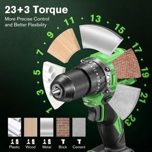 Ginour 21V Brushless Cordless Combi Drill Set – 2x2.0Ah, 48-Piece Kit