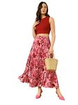 ZWERLON | Stylish Printed Skirt | Embrace Effortless Elegance with The Women | Floral Print Pleated Maxi Skirt Skirt Red