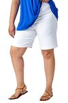 Roman Originals Stretch Shorts for Women UK Ladies Pull On Turned Hem Cut Off Bengaline Mom Boyfriend Boy Denim Casual Cropped Pants Capri Slim Fit Turn Up Summer Crops Mother - White - Size 18