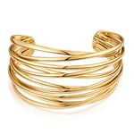 WOWORAMA Chunky Cuff Bracelets for Women Multi-layer Cross Wire Open Bangle Bracelet Adjustable Chunky Wide Open Wrist Cuffs Wrap Bracelet Gold/White Gold (Gold Cross Wire Cuff)