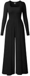 OQQ Women Wide Leg Pants Jumpsuits One Piece Long Sleeve Square Neck Jumpsuits Black