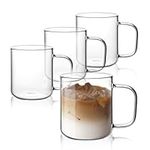 Rechano 17oz/500ml Glass Coffee Mugs Set of 4, Clear Large Wide Mouth Drinking Glasses with Big Handle for Hot/Iced Beverage, Latte, Cappuccino, Juice, Tea, Milk, Dishwasher Safe