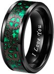 TUTISS 8mm Blue Red Green Carbon Fiber Steampunk Gear Inlay Silver and Black Tungsten Rings for Men Women Wedding Bands Beveled Edges I Love You Engraved Comfort Fit, Non-Precious Metal, No Gemstone