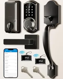 Veise Smart Front Door Lock Set, App Control, Keyless Entry Deadbolt with Lever Handle, Electronic Digital Touchscreen Keypad, Auto Lock, Easy Install, Matte Black