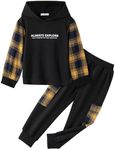 Arshiner Boys Yellow Plaid & Letter Graphic Hooded Sweatshirt & Sweatpants Little Boys Fall tracksuit Size 4