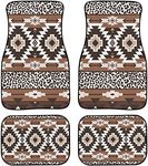 Wanyint Brown Aztec Native American Front & Rear Floor Mats for Cars Boho Mandala Heavy-Duty Car Carpet with Rubber Backed Auto Pad Full Set Mat for Car SUV Truck & Van Automotive Liners