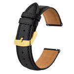 BISONSTRAP Watch Straps with Quick Release, Texture Leather Watchbands for Men Women, 22mm, Black, Gold Buckle