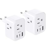[2 Pack] European Travel Plug Adapter, International Power Plug Adapter with 3 Outlets 3 USB Charging Ports(2 USB C), Travel Essentials to Italy,Greece,Israel,France, Spain (Type C)