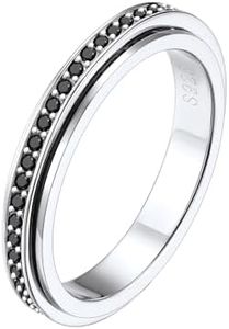 Silvora Anillos Novios Plata Talla 27, CZ Negra Anillo de Compromiso para Hombre