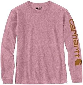 Carhartt Women's Loose Fit Heavyweight Long-Sleeve Logo Sleeve Graphic T-Shirt, Foxglove Snow Heather, Large