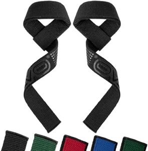 EVO Fitness Weight Lifting Straps Anti Slip Gym Straps Powerlifting Deadlifting Bodybuilding Workout Strength Training Hand Bar Grips Neoprene Gel padded Wrist Support Unisex Men Women (All Black)