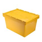 Plastic Storage Boxes with Lids - Heavy Duty Storage Boxes - Toy Box Storage -Large Stackable Storage or Moving Box Crates for Home, Garage, Wardrobe - Stacking Big Boxes with Lid - Yellow