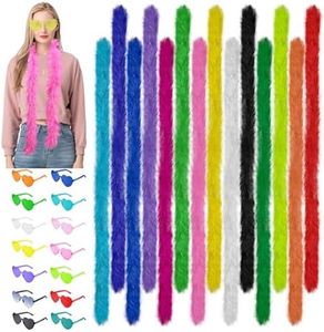 TANEMUDO 28 Pcs 5 Ft Feather Boas and Heart Sunglasses Set 14 Colors Artificial Fluffy Boas for Women Bachelorette, Halloween Party Wedding Supplies