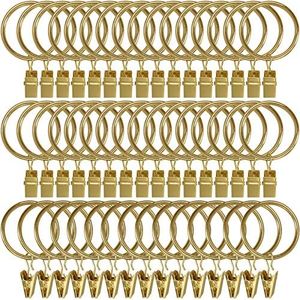 LLPJS 60 Pack Metal Curtain Rings with Clips, Drapery Hanging Rings Clips, Curtain Hooks Hangers Rings for Drapes Rod Decorative Windows, 1.5 Inch Interior Diameter, 22K Gold Colour