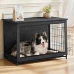 Feandrea 56.1" Dog Crate Furniture, Indoor Dog Cage Side End Table, XXL Pet Wood Kennel for Large and Medium Dogs up to 105 lb with Multi-Purpose Removable Tray, Double-Door Pet House, Ink Black