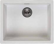 Reginox Amsterdam 50 PW Single Bowl Integrated Regi-Granite Metal Kitchen Sink, Heavy-Duty Inset and Undermount Sinks with Overflow Drainer, Waste Kit, Clips and Seals, Pure White