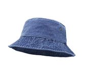 UltraKey Bucket Hat, Wide Brim Washed Denim Cotton Outdoor Sun Hat Flat Top Cap for Fishing Hiking Beach Sports Navy