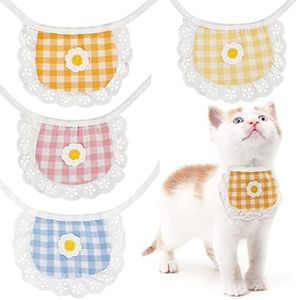WEBEEDY 4PCS Cute Dog Lace Bandana Puppy Cat Flower Scarfs Washable Daily Handkerchief Semicircle Scarf Bibs Saliva Towel for Small Medium Large Girl Boy Pup Pet