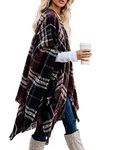 Bestshe Womens Boho Open Front Poncho Knitted Buffalo Sweater Cardigan Cape Plaid Shawl Wrap Tassel