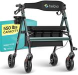 Helavo Bariatric Walker with Large, Height-Adjustable Seat, 550 lbs Weight Capacity, 8-inch Wheels, 28-inch Wide - Extra Wide Heavy Duty Rollator for Seniors
