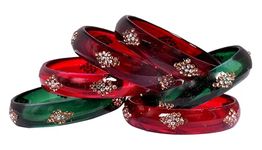 Swara Creations Traditional Bangles Set |Glass Kade in Crystal Glossy Finish with Zircon on it| Glossy Bangles Kada for Women & Girls(Set of 6)