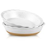HVH 10 inch Pie Pan for Baking, Ceramic Pie Dish, Deep Dish Pie Plate for Dessert Kitchen, Deep Dish Pie Pan with Fluted Edge, Set of 2, Farmhouse Style (White)