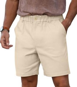 RQP Men's Cotton Casual Shorts Classic-fit 7" Chino Shorts Elastic Waist Daily Wear Dress Shorts Baech Summer Shorts,Beige 3XL
