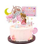 LEBERY Princess Cake Topper Princess Cake Decorations Girl Castle Happy Birthday Banner Moon Cloud Castle Stars Hearts Cake Toppers for Girl Birthday Princess Theme Party Supplies