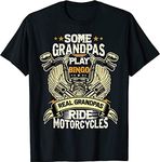 FLYEHI Some Grandpas Play Bingo Real Grandpas Ride Motorcycles Mens T-Shirt (Black,L)