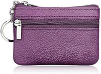 Hibate Mini Coin Purse Holder Wallet Leather Purses for Women Men Kids Zipper Pouch with Key Ring - Purple