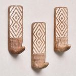 Indian-Shelf 3 Pack Wood Wall Hooks- Adhesive Wall Hooks -Boho Key Decorative Wall Hooks for Hanging- Wood Hangers -Sticky Coat Hooks Wall Mount- Wooden Towel Hooks for Bathroom Wall Mounted- Style 4