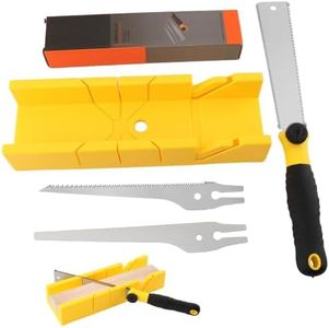 4-Piece Miter Box and Saw Set, Japanese Hand Saw for Precise Miter and Bevel Cuts, 12-Inch Mitre Box with 3 Mitre Saws for DIY, Crafting, Furniture Making(COLOR:Yellow)