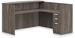 Offices To Go L Shaped Reception Desk W/Drawers W/Transaction Top 71" W X 30" D X 42" H Reception Return 42" W X 24" D X 42" H - Artisan Grey AGL