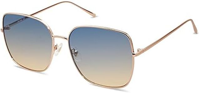 SOJOS Trendy Oversized Square Metal Frame Sunglasses for Women Men Flat Mirrored Lens UV Protection Sunglasses SJ1146 with Rose Gold Frame/Top Blue Bottom Brown Lens
