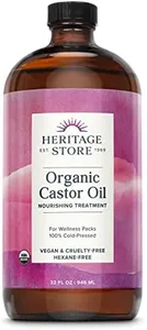 HERITAGE STORE Organic Castor Oil - Glass Bottle - Nourishing Treatment for Hair and Skin - Hair Oil, Eyelash Serum for Eyelashes, Brows, Castor Oil Packs - Cold Pressed, Hexane Free, Vegan 32oz