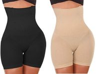 PLUMBURY® Women's Seamless Butt Lifter Waist Trainer Tummy Control High Waist Thigh Shaper Shorts Shapewear(Pack of 2) Black/Beige